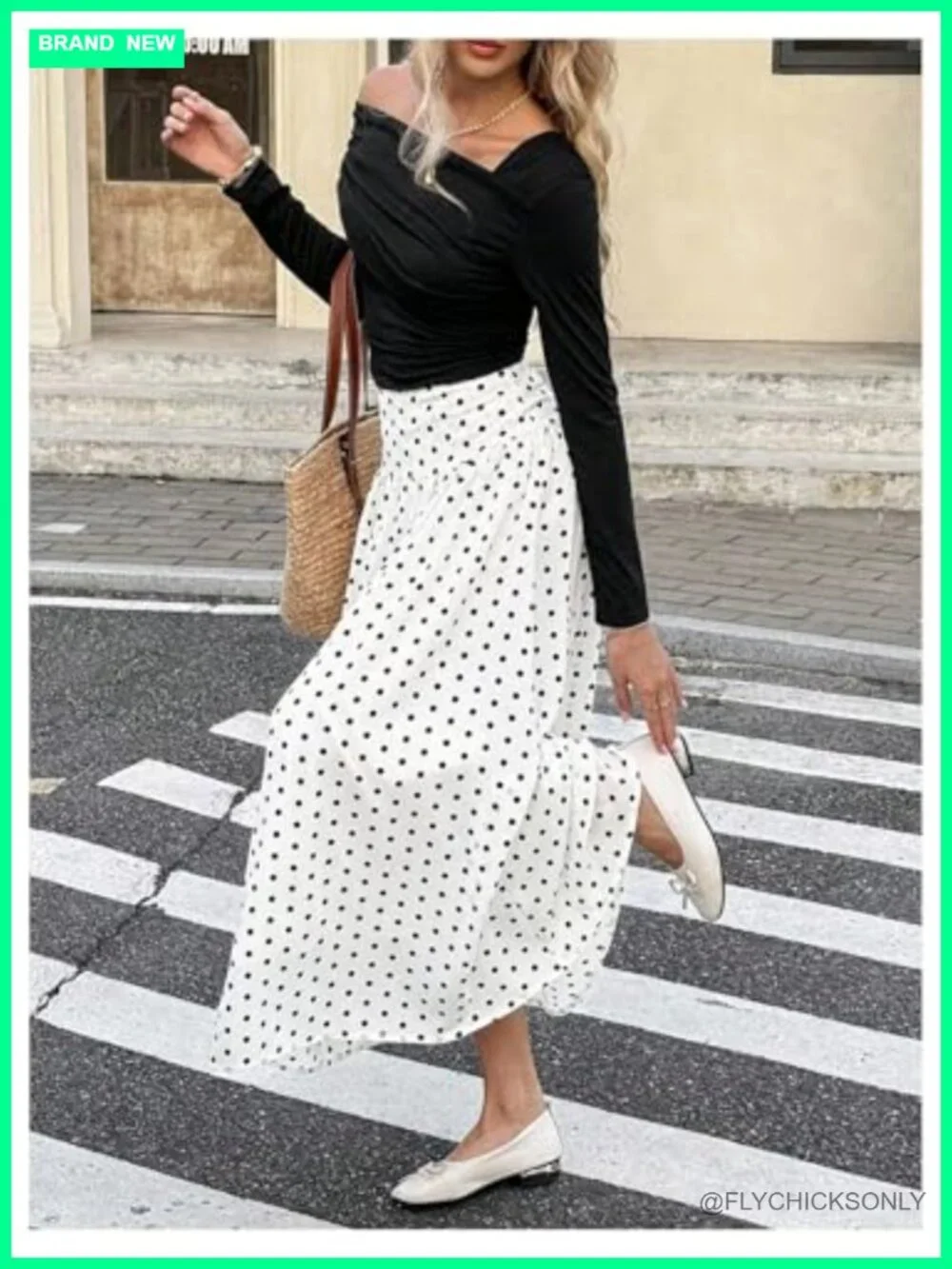 Milumia Women Polka Dot High Waist Pleated A-Line Maxi Skirt